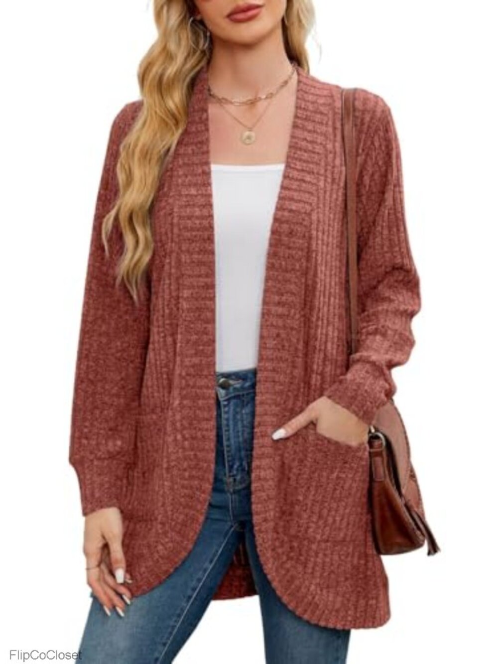 Plus Size Women Cardigan Knit Long Sleeve Open Front